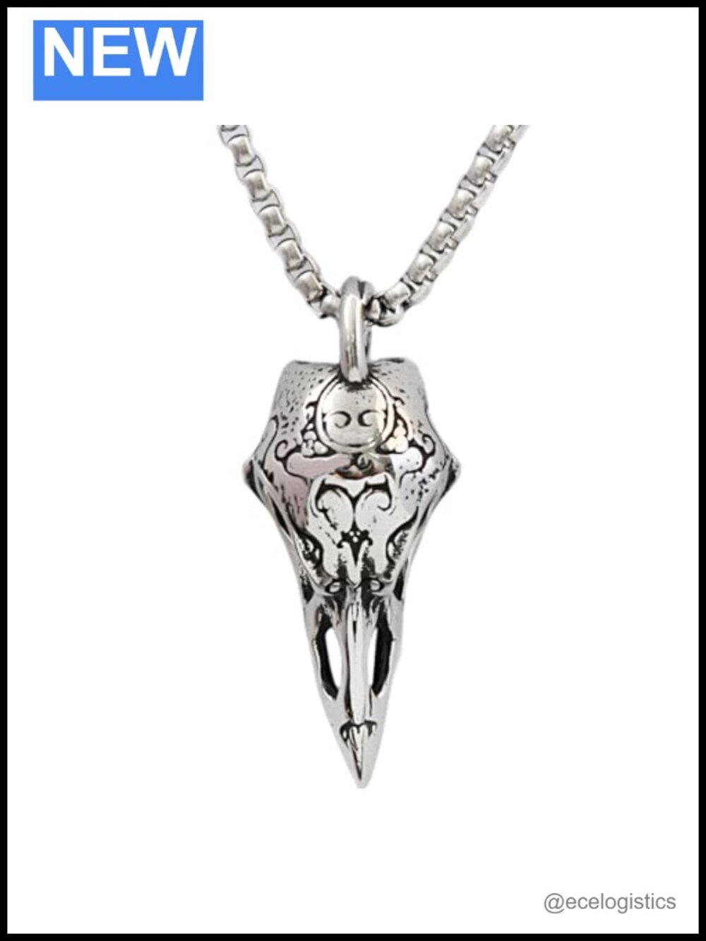 925 Sterling Silver Crow Skull Necklace Gothic Raven Pendant
